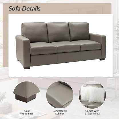 Divano Ernando 83.46 in vera pelle con braccioli e cuscini quadrati