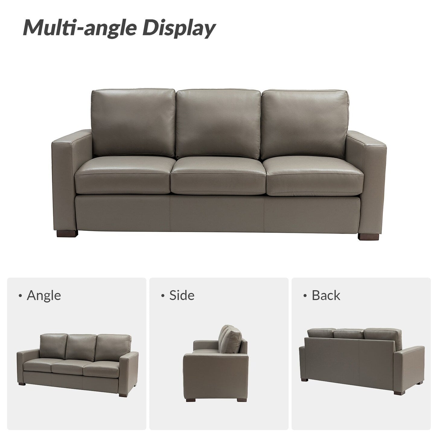 Divano Ernando 83.46 in vera pelle con braccioli e cuscini quadrati