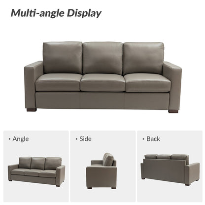 Divano Ernando 83.46 in vera pelle con braccioli e cuscini quadrati