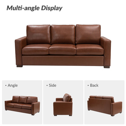 Divano Ernando 83.46 in vera pelle con braccioli e cuscini quadrati