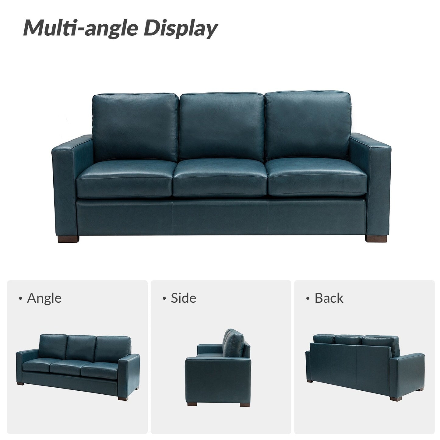 Divano Ernando 83.46 in vera pelle con braccioli e cuscini quadrati