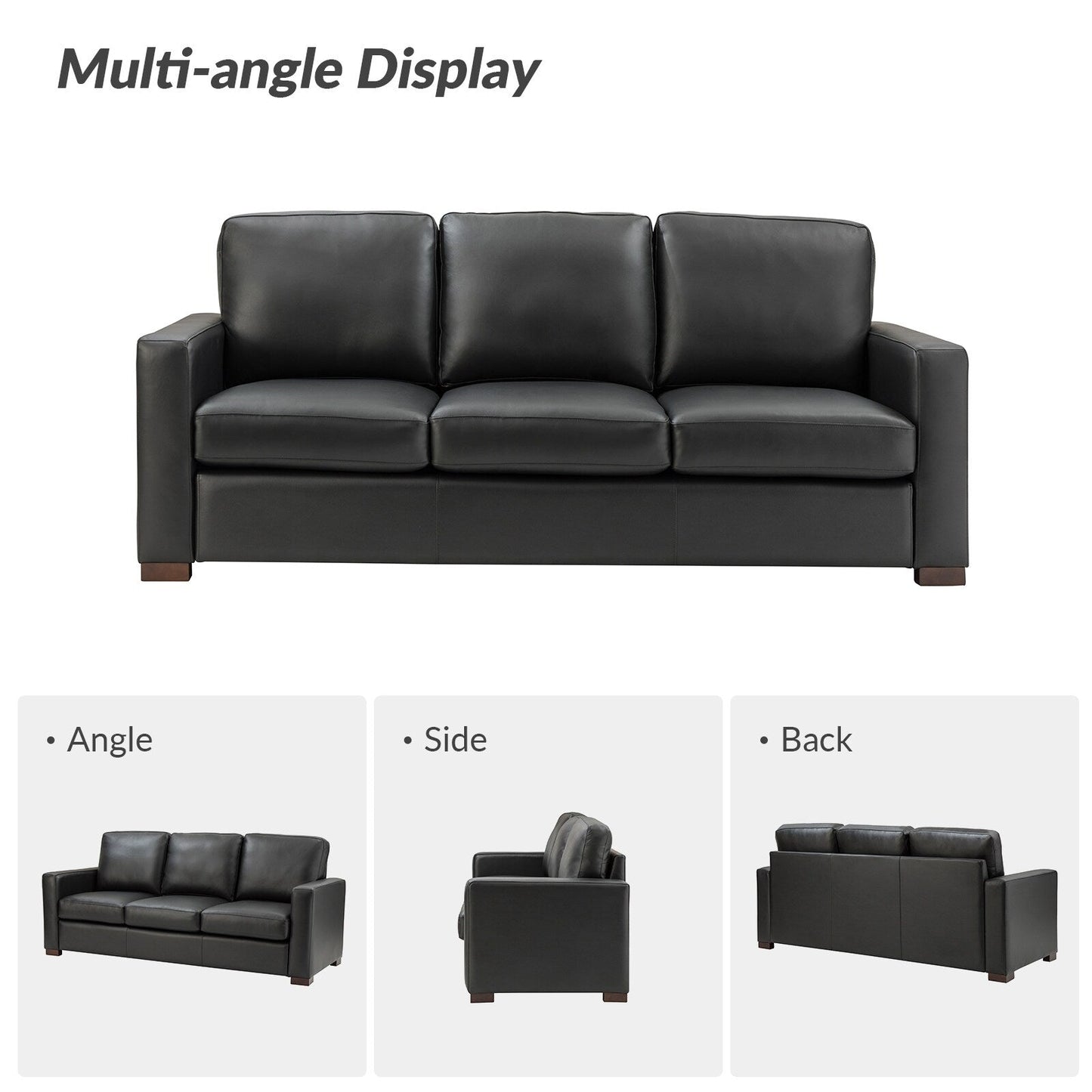 Divano Ernando 83.46 in vera pelle con braccioli e cuscini quadrati