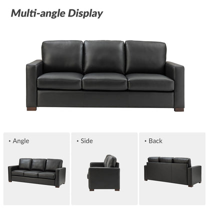 Divano Ernando 83.46 in vera pelle con braccioli e cuscini quadrati