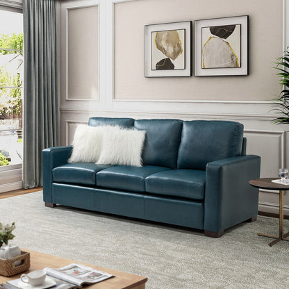 Divano Ernando 83.46 in vera pelle con braccioli e cuscini quadrati