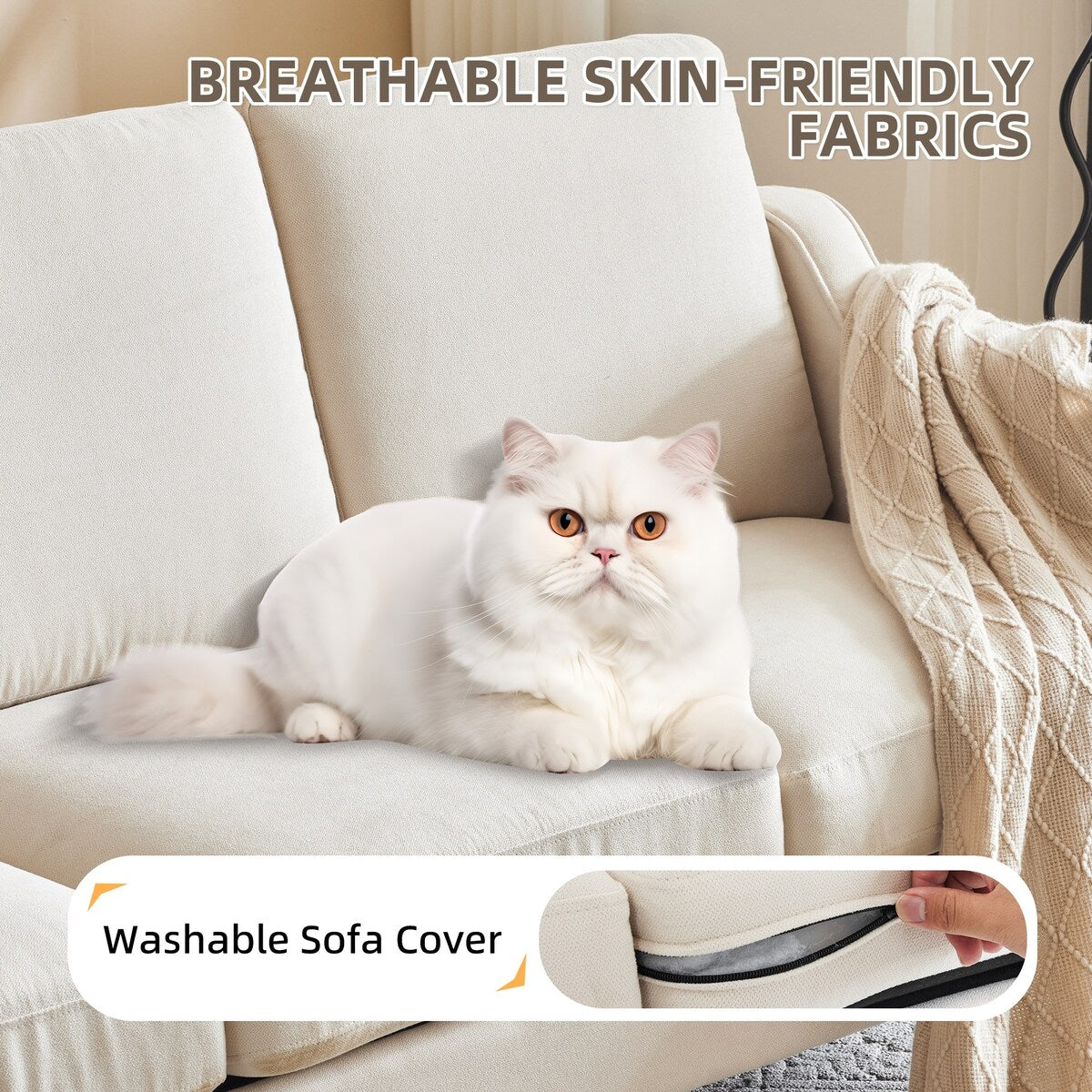 Divano a 3 posti Erommy, divano da 72 pollici per soggiorno, divano moderno in tessuto con 4 gambe in legno, 2 aste di supporto in metallo per camera da letto