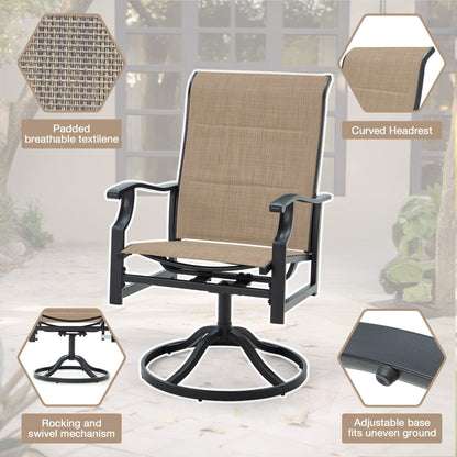 Set da pranzo versatili per esterni con sedie girevoli/pieghevoli e tavolo con doghe in acciaio e set da pranzo in HDPE per giardini e patii