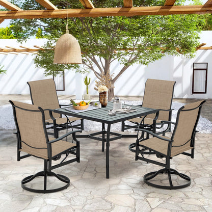 Set da pranzo versatili per esterni con sedie girevoli/pieghevoli e tavolo con doghe in acciaio e set da pranzo in HDPE per giardini e patii