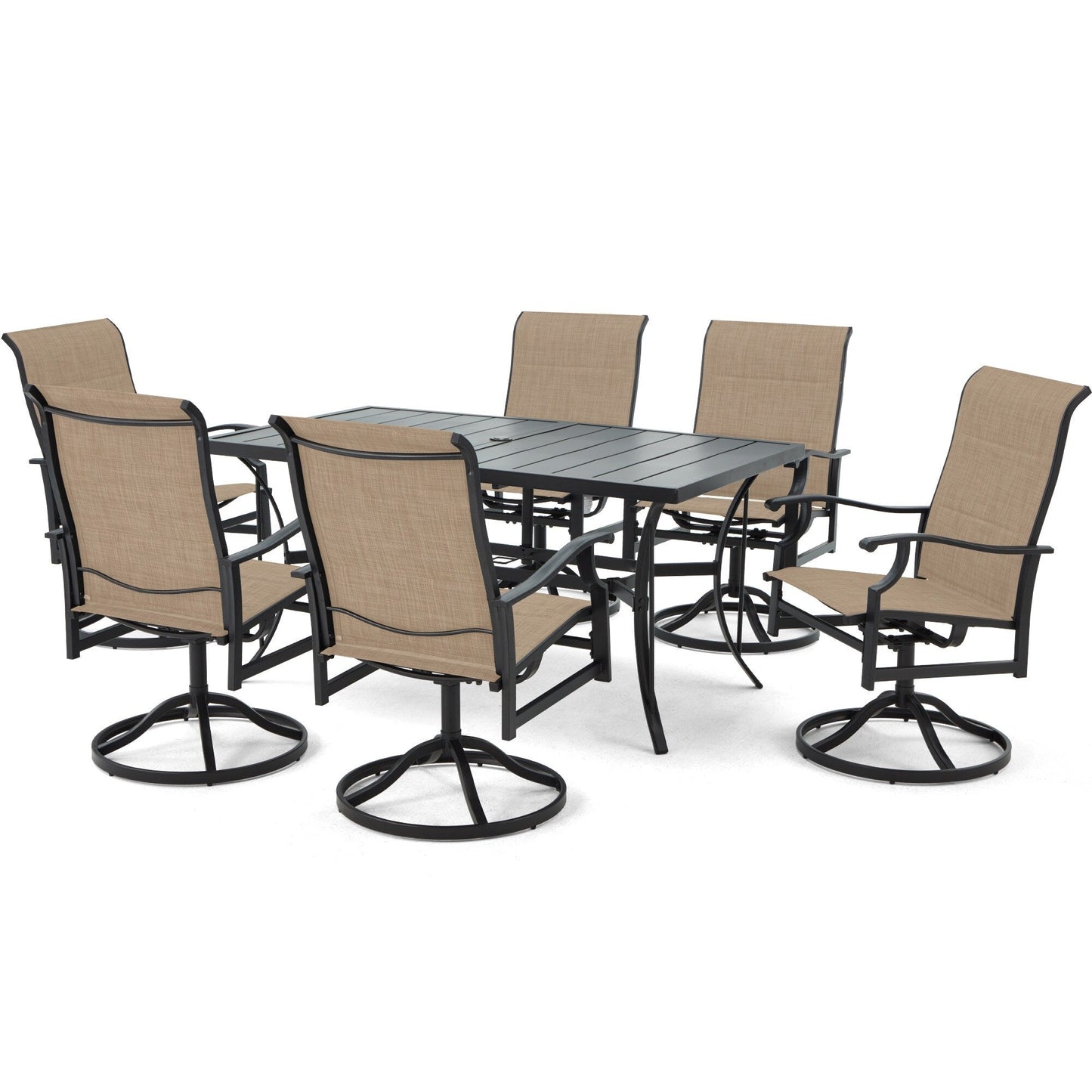 Set da pranzo versatili per esterni con sedie girevoli/pieghevoli e tavolo con doghe in acciaio e set da pranzo in HDPE per giardini e patii