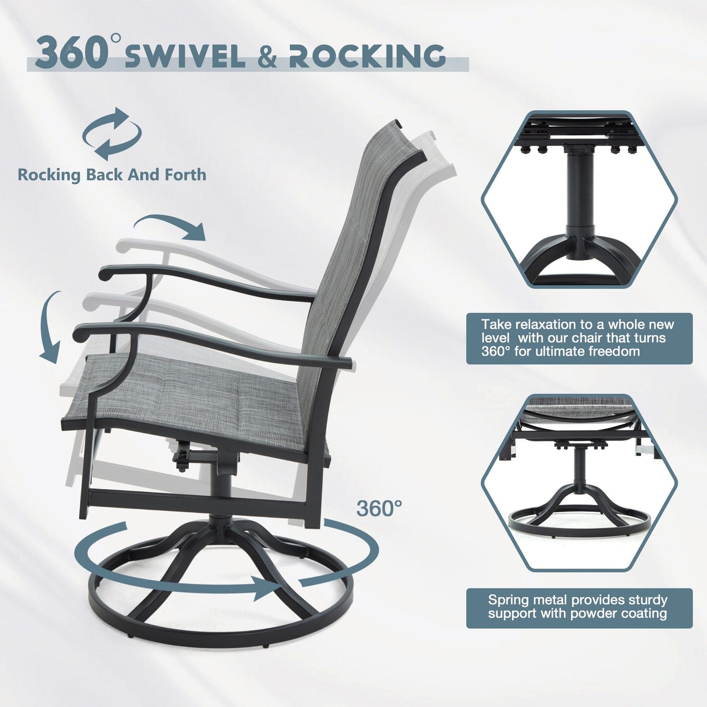 Set da pranzo versatili per esterni con sedie girevoli/pieghevoli e tavolo con doghe in acciaio e set da pranzo in HDPE per giardini e patii