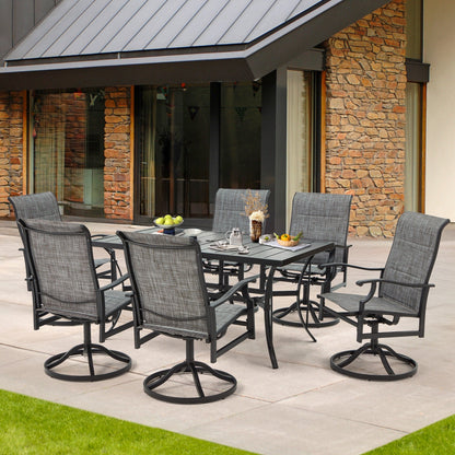 Set da pranzo versatili per esterni con sedie girevoli/pieghevoli e tavolo con doghe in acciaio e set da pranzo in HDPE per giardini e patii