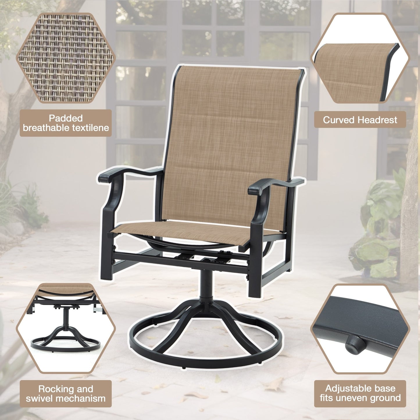 Set da pranzo versatili per esterni con sedie girevoli/pieghevoli e tavolo con doghe in acciaio e set da pranzo in HDPE per giardini e patii