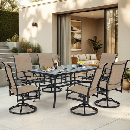 Set da pranzo versatili per esterni con sedie girevoli/pieghevoli e tavolo con doghe in acciaio e set da pranzo in HDPE per giardini e patii