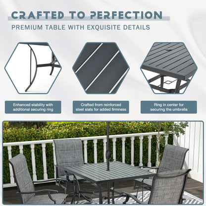 Set da pranzo versatili per esterni con sedie girevoli/pieghevoli e tavolo con doghe in acciaio e set da pranzo in HDPE per giardini e patii