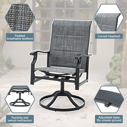 Set da pranzo versatili per esterni con sedie girevoli/pieghevoli e tavolo con doghe in acciaio e set da pranzo in HDPE per giardini e patii