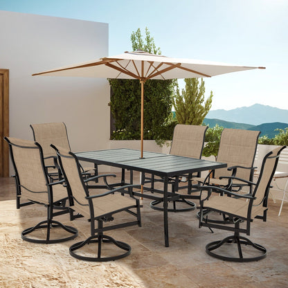 Set da pranzo versatili per esterni con sedie girevoli/pieghevoli e tavolo con doghe in acciaio e set da pranzo in HDPE per giardini e patii