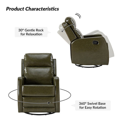 Poltrona reclinabile girevole a dondolo manuale in similpelle moderna Esteban con schienale alto, set da 2