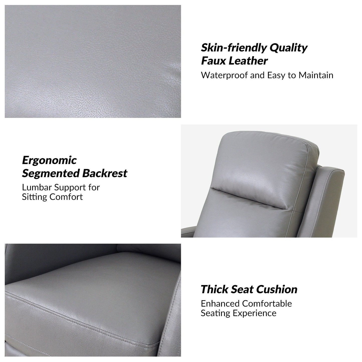 Poltrona reclinabile girevole a dondolo manuale in similpelle moderna Esteban con schienale alto, set da 2