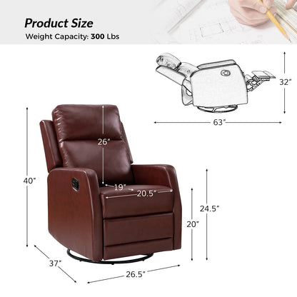 Poltrona reclinabile girevole a dondolo manuale in similpelle moderna Esteban con schienale alto, set da 2