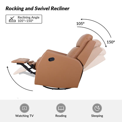 Poltrona reclinabile girevole a dondolo manuale in similpelle moderna Esteban con schienale alto, set da 2