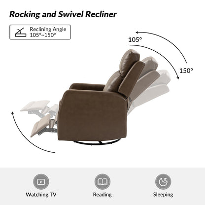 Poltrona reclinabile girevole a dondolo manuale in similpelle moderna Esteban con schienale alto, set da 2