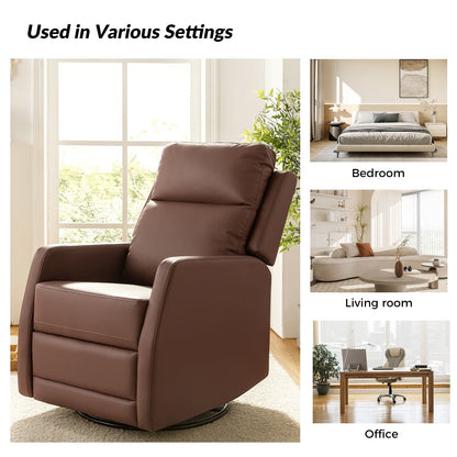 Poltrona reclinabile girevole a dondolo manuale in similpelle moderna Esteban con schienale alto, set da 2