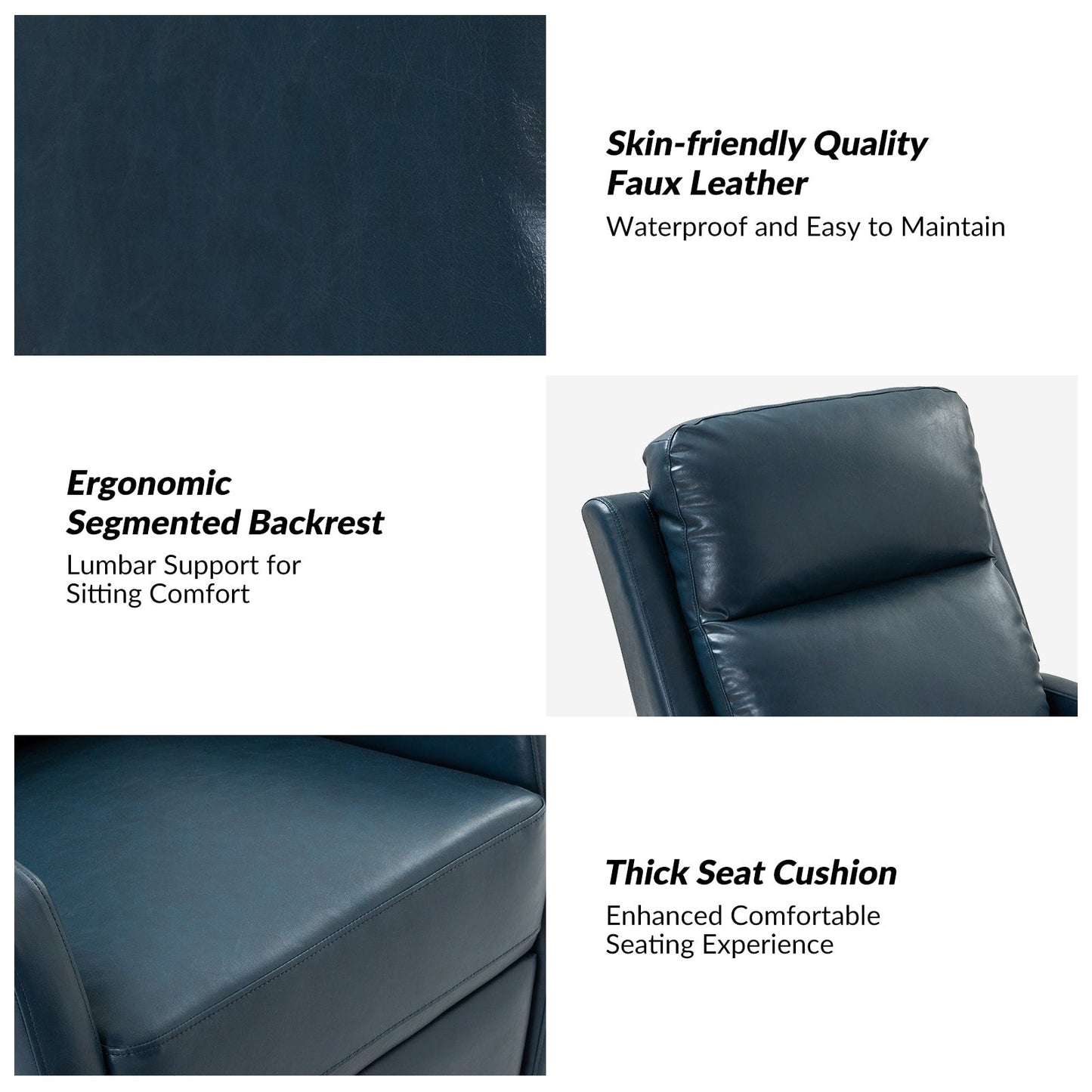 Poltrona reclinabile girevole a dondolo manuale in similpelle moderna Esteban con schienale alto, set da 2