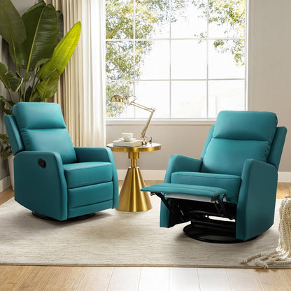 Poltrona reclinabile girevole a dondolo manuale in similpelle moderna Esteban con schienale alto, set da 2