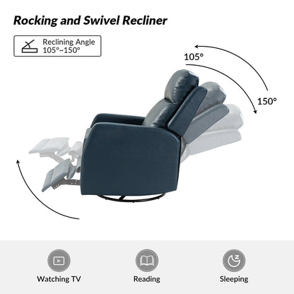 Poltrona reclinabile girevole a dondolo manuale in similpelle moderna Esteban con schienale alto, set da 2