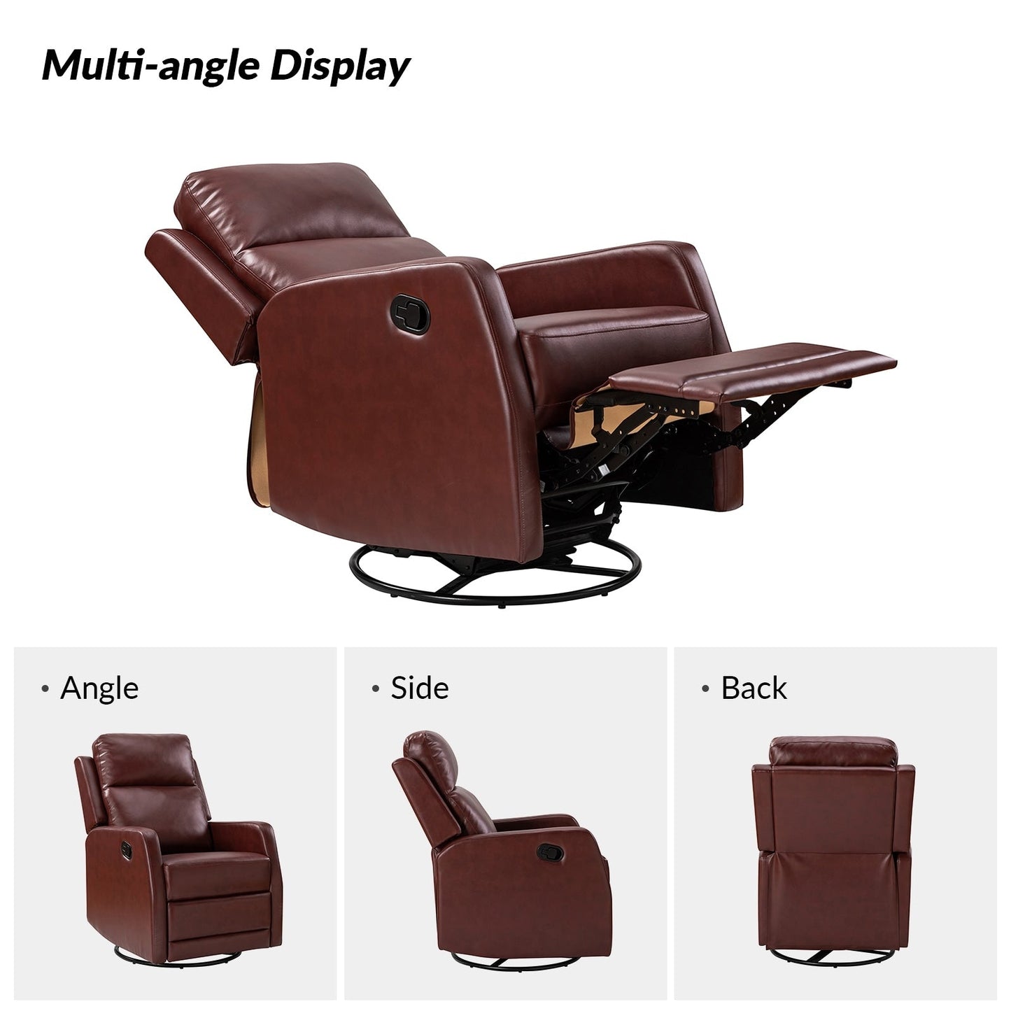 Poltrona reclinabile girevole a dondolo manuale in similpelle moderna Esteban con schienale alto, set da 2