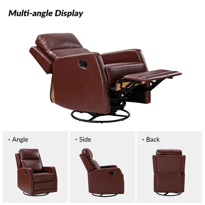 Poltrona reclinabile girevole a dondolo manuale in similpelle moderna Esteban con schienale alto, set da 2