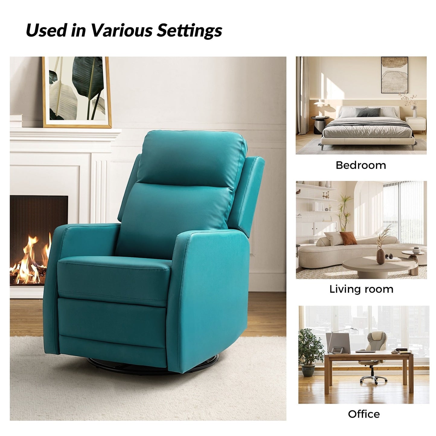 Poltrona reclinabile girevole a dondolo manuale in similpelle moderna Esteban con schienale alto, set da 2