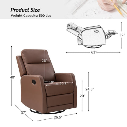 Poltrona reclinabile girevole a dondolo manuale in similpelle moderna Esteban con schienale alto, set da 2