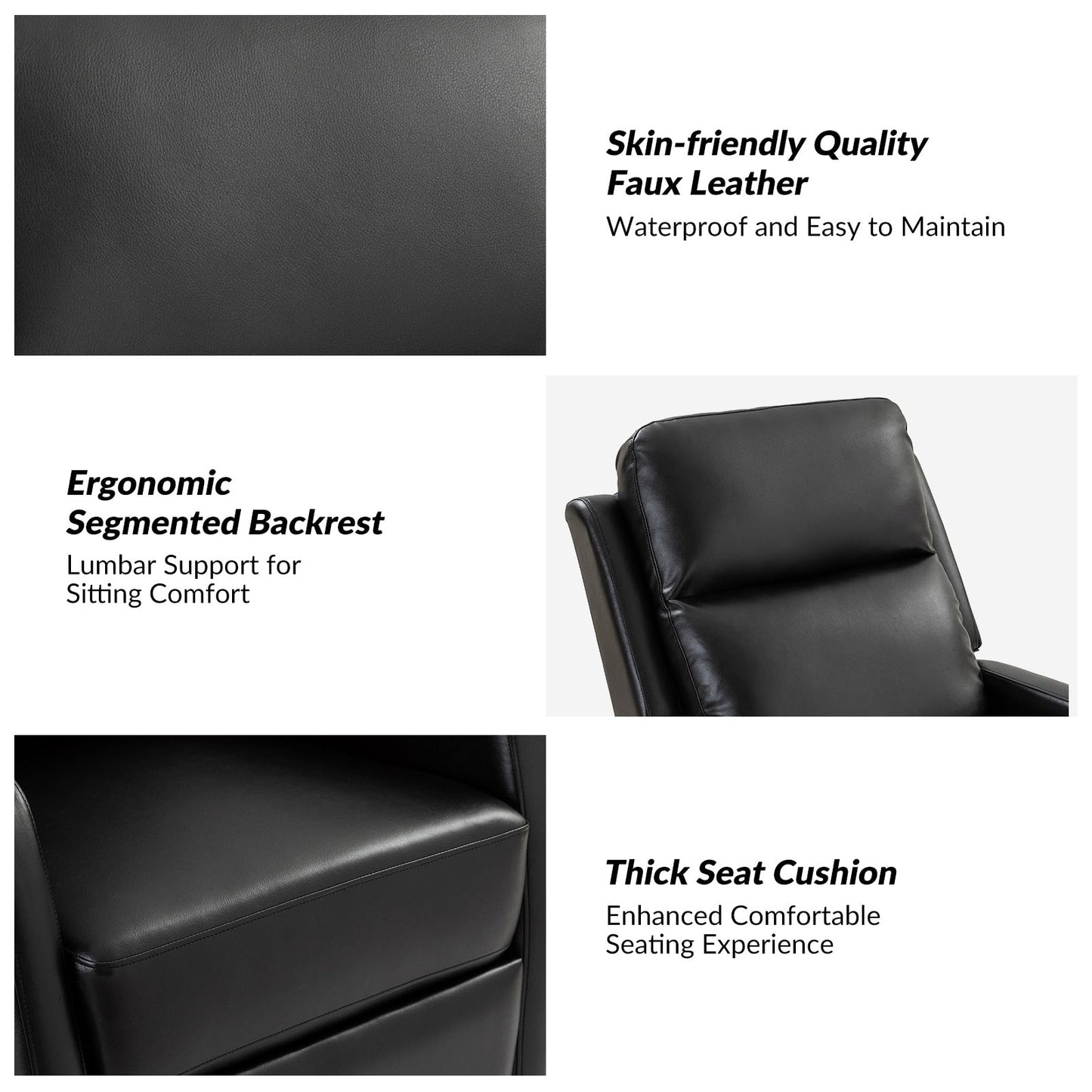 Poltrona reclinabile girevole a dondolo manuale in similpelle moderna Esteban con schienale alto, set da 2