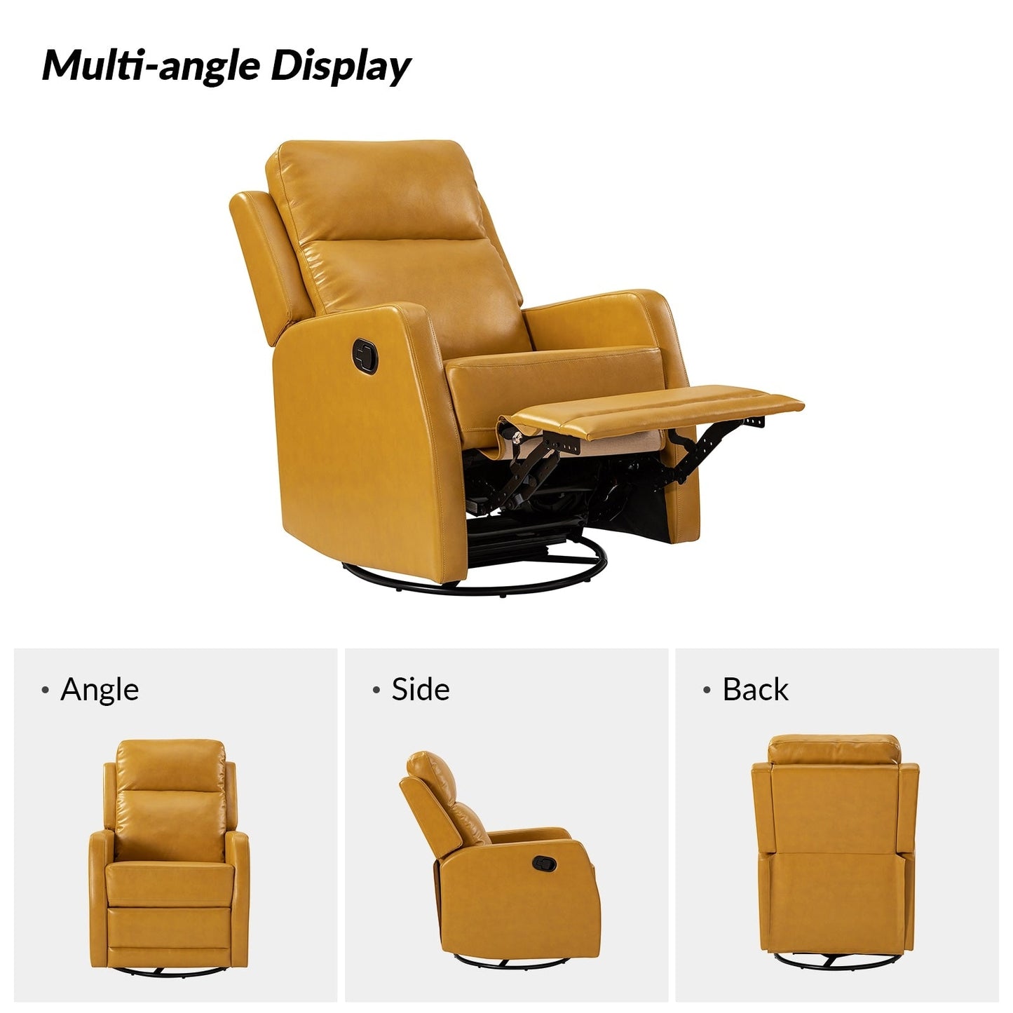 Poltrona reclinabile girevole a dondolo manuale in similpelle moderna Esteban con schienale alto, set da 2