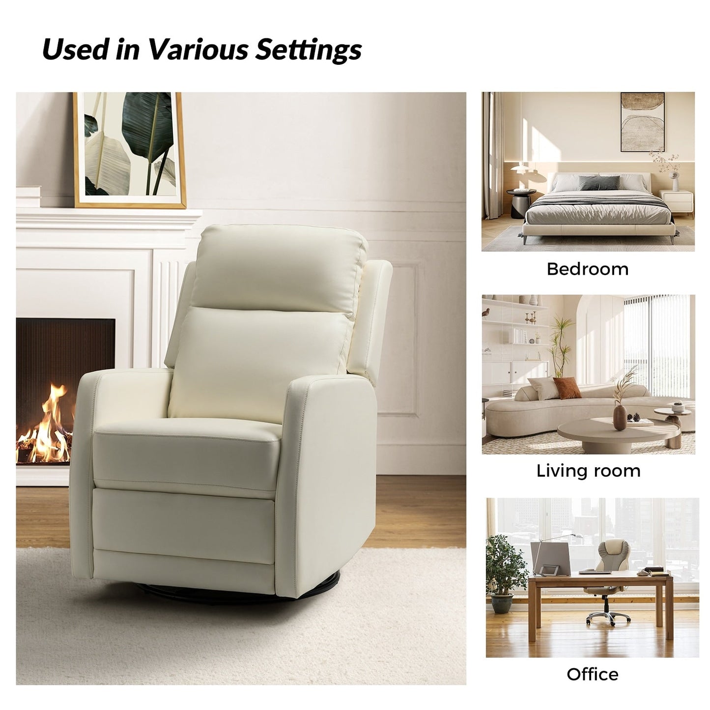 Poltrona reclinabile girevole a dondolo manuale in similpelle moderna Esteban con schienale alto, set da 2