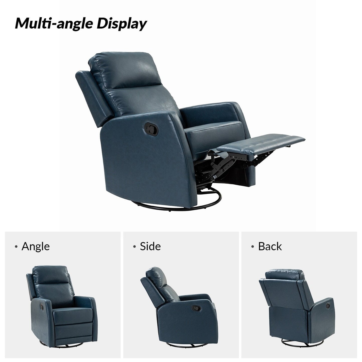 Poltrona reclinabile girevole a dondolo manuale in similpelle moderna Esteban con schienale alto, set da 2