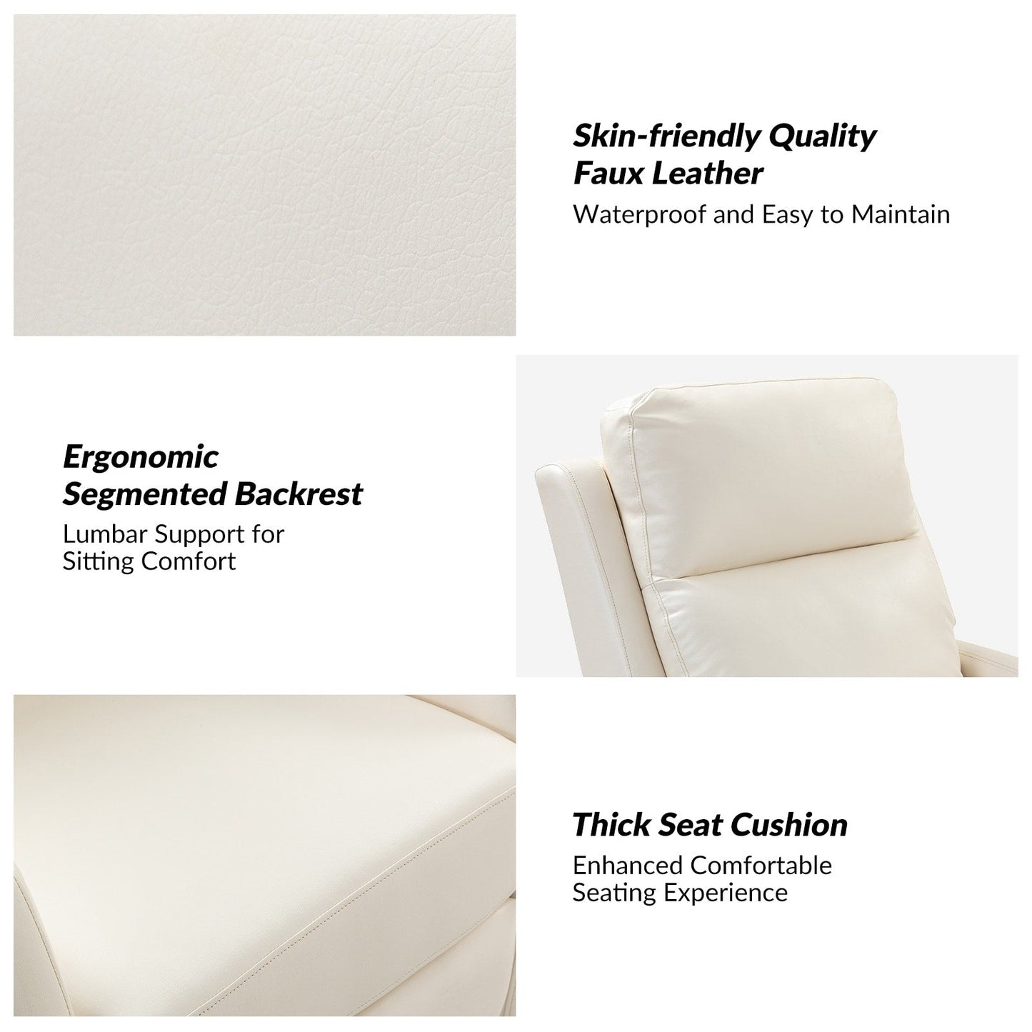 Poltrona reclinabile girevole a dondolo manuale in similpelle moderna Esteban con schienale alto, set da 2