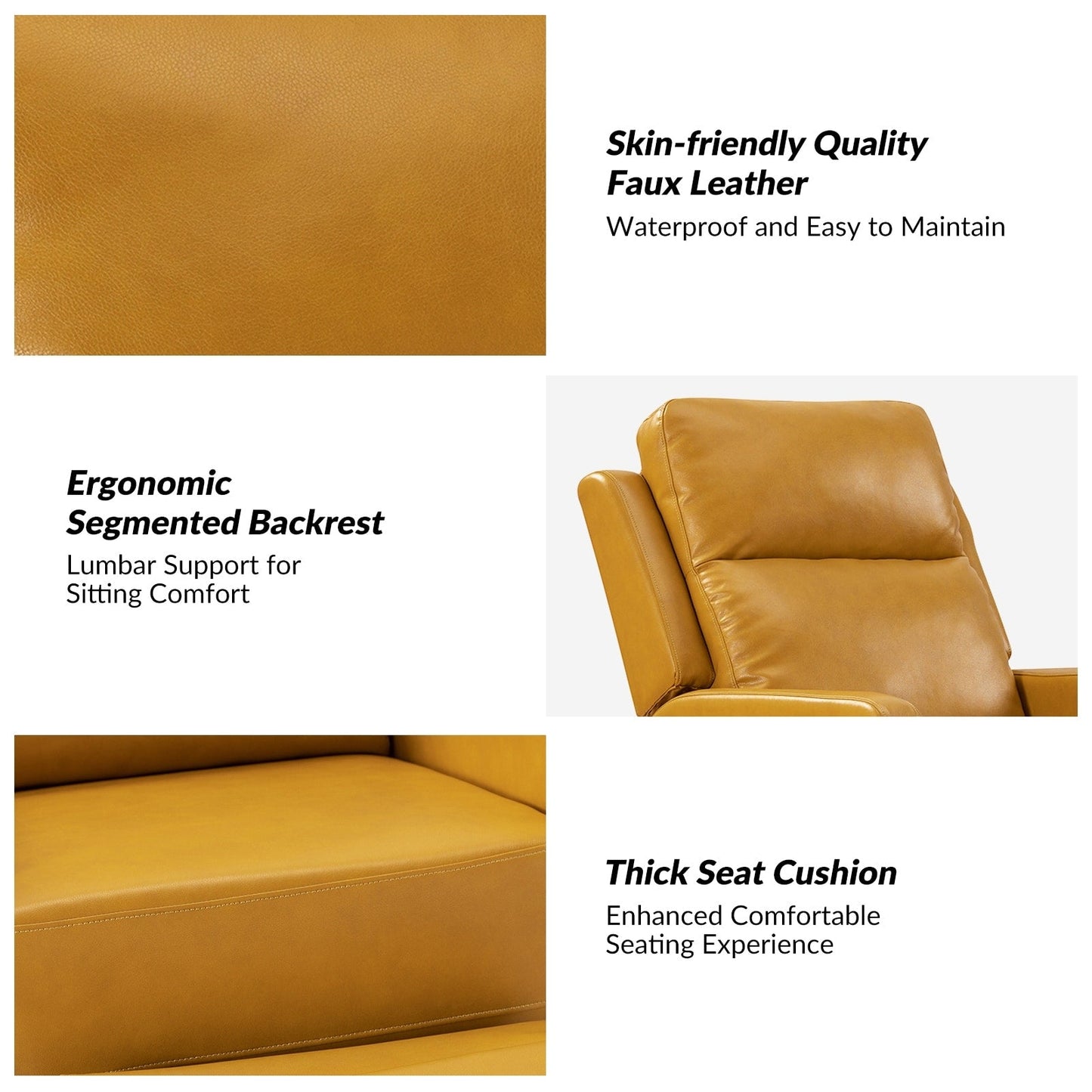 Poltrona reclinabile girevole a dondolo manuale in similpelle moderna Esteban con schienale alto, set da 2