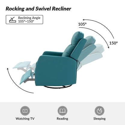 Poltrona reclinabile girevole a dondolo manuale in similpelle moderna Esteban con schienale alto, set da 2