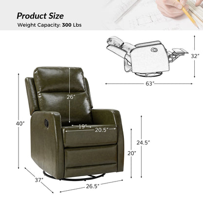 Poltrona reclinabile girevole a dondolo manuale in similpelle moderna Esteban con schienale alto, set da 2