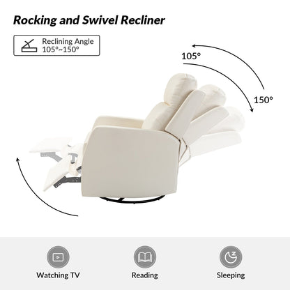 Poltrona reclinabile girevole a dondolo manuale in similpelle moderna Esteban con schienale alto, set da 2