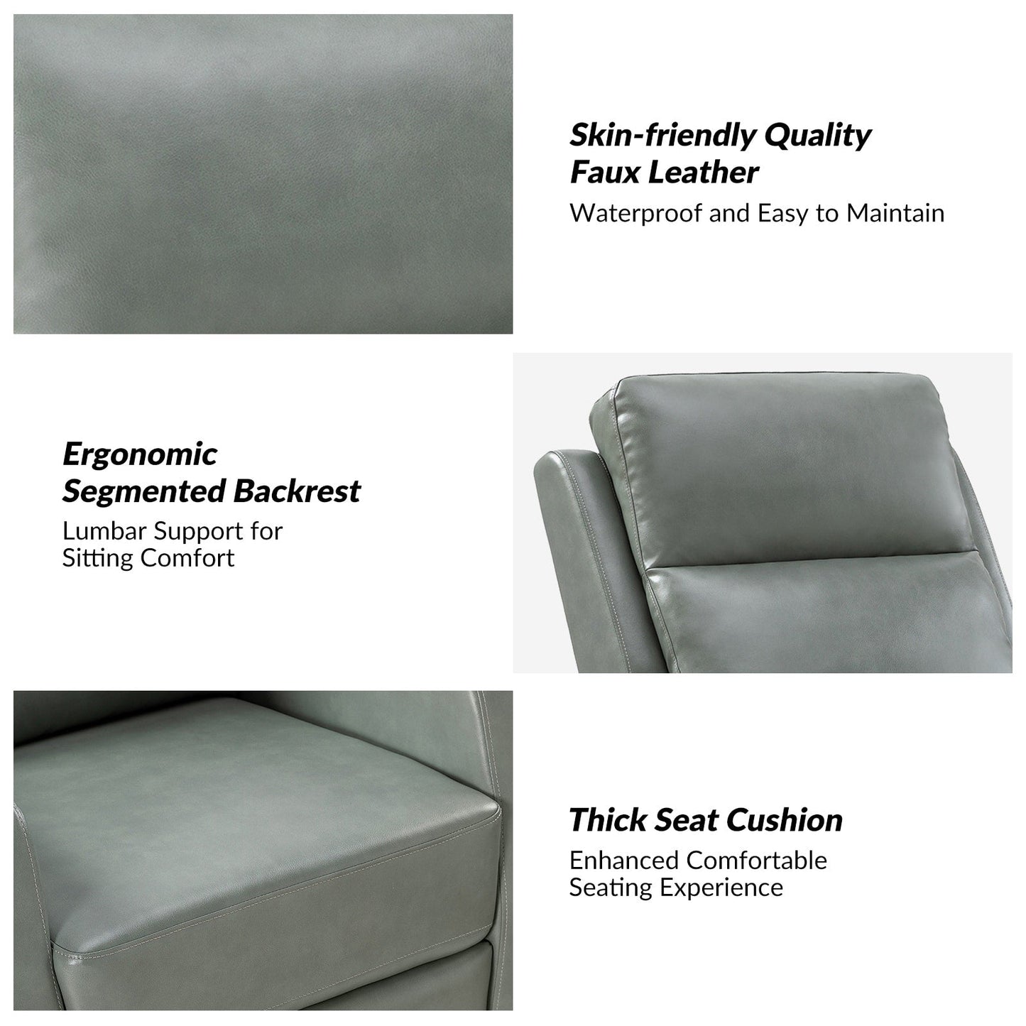 Poltrona reclinabile girevole a dondolo manuale in similpelle moderna Esteban con schienale alto, set da 2