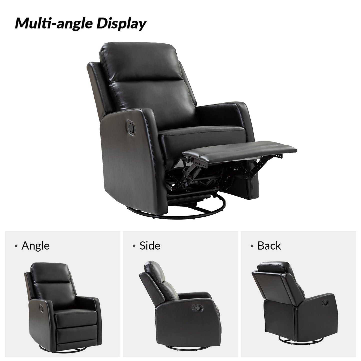 Poltrona reclinabile girevole a dondolo manuale in similpelle moderna Esteban con schienale alto, set da 2