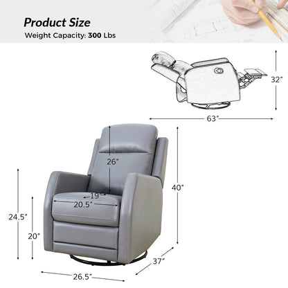 Poltrona reclinabile girevole a dondolo manuale in similpelle moderna Esteban con schienale alto, set da 2