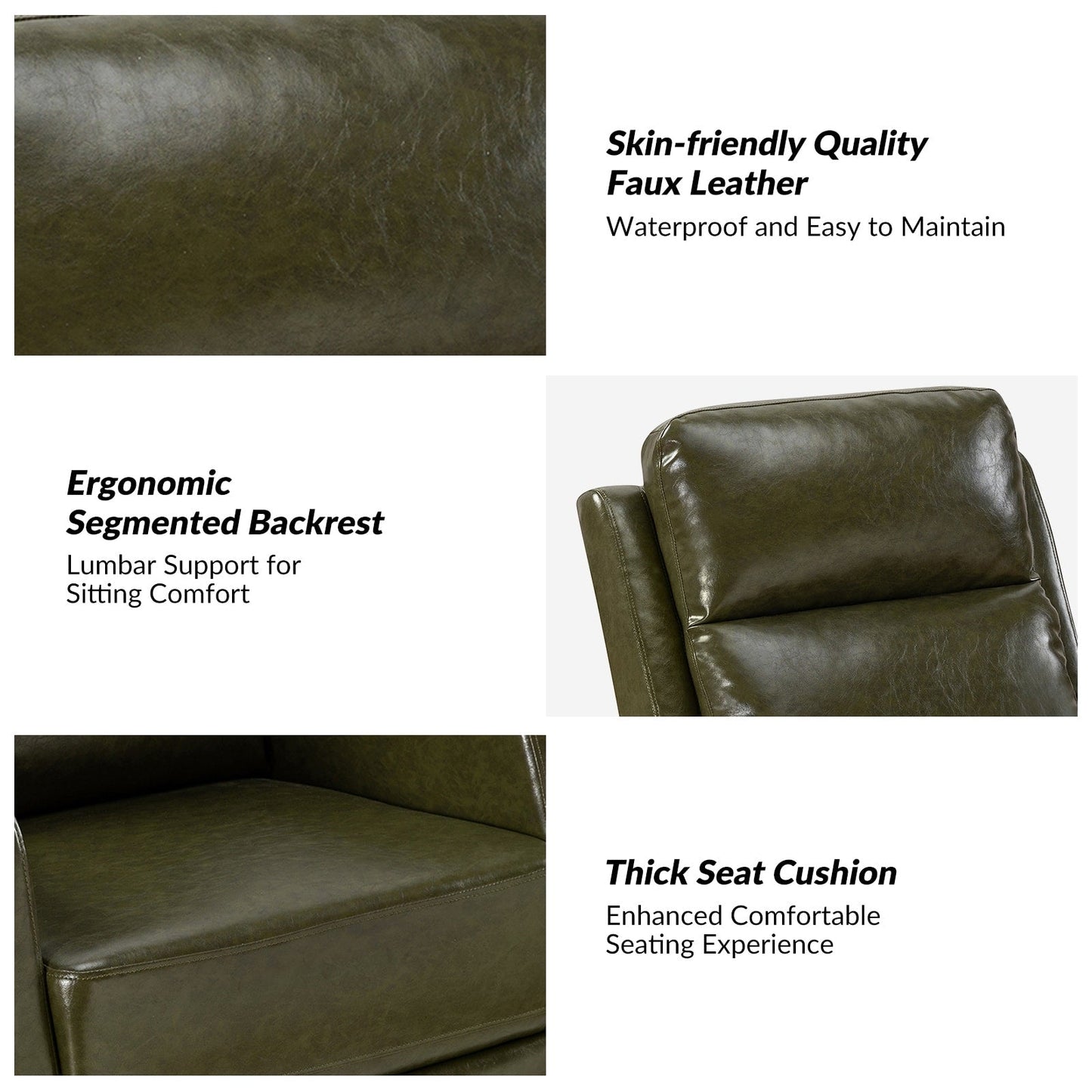 Poltrona reclinabile girevole a dondolo manuale in similpelle moderna Esteban con schienale alto, set da 2