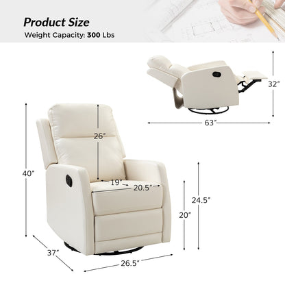 Poltrona reclinabile girevole a dondolo manuale in similpelle moderna Esteban con schienale ad alette