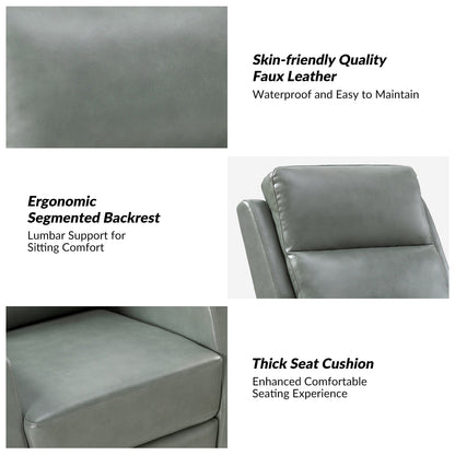 Poltrona reclinabile girevole a dondolo manuale in similpelle moderna Esteban con schienale ad alette