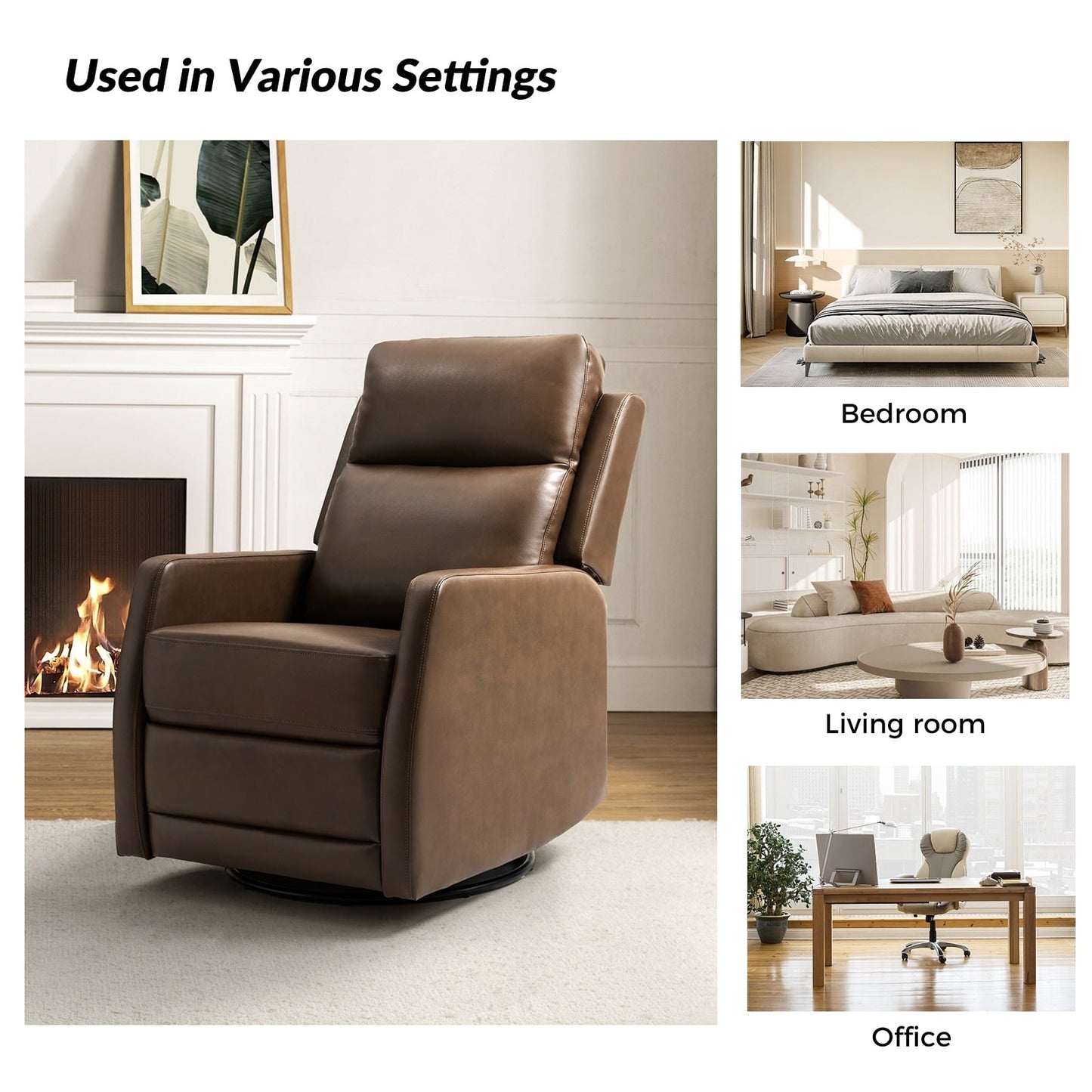 Poltrona reclinabile girevole a dondolo manuale in similpelle moderna Esteban con schienale ad alette