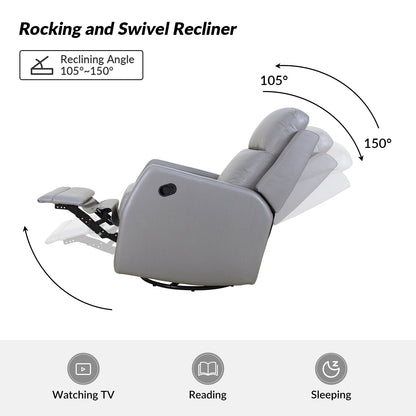 Poltrona reclinabile girevole a dondolo manuale in similpelle moderna Esteban con schienale ad alette