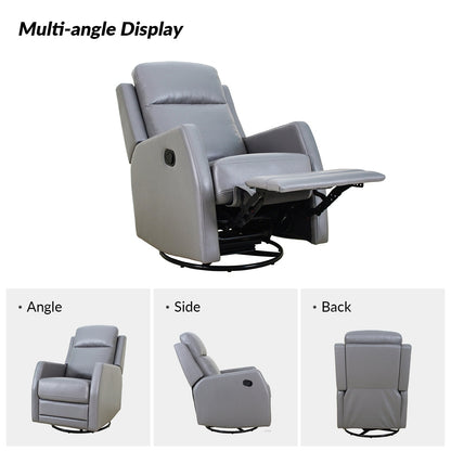 Poltrona reclinabile girevole a dondolo manuale in similpelle moderna Esteban con schienale ad alette